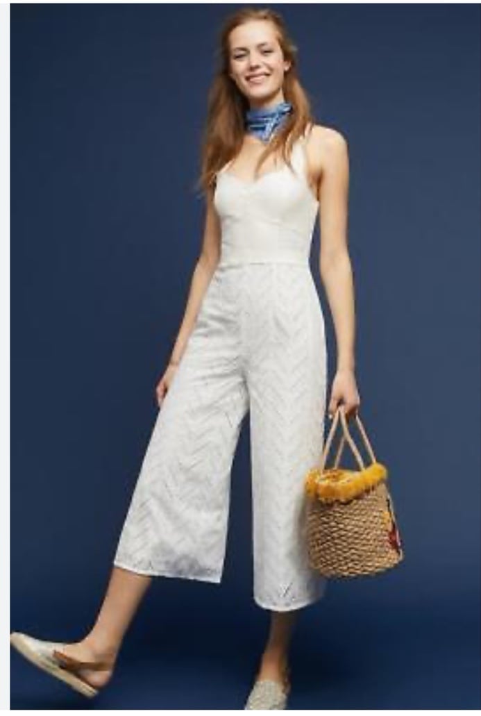 Anthropologie Alice Eyelet White Jumpsuit Size 6 Summer Beach Preppy Wedding