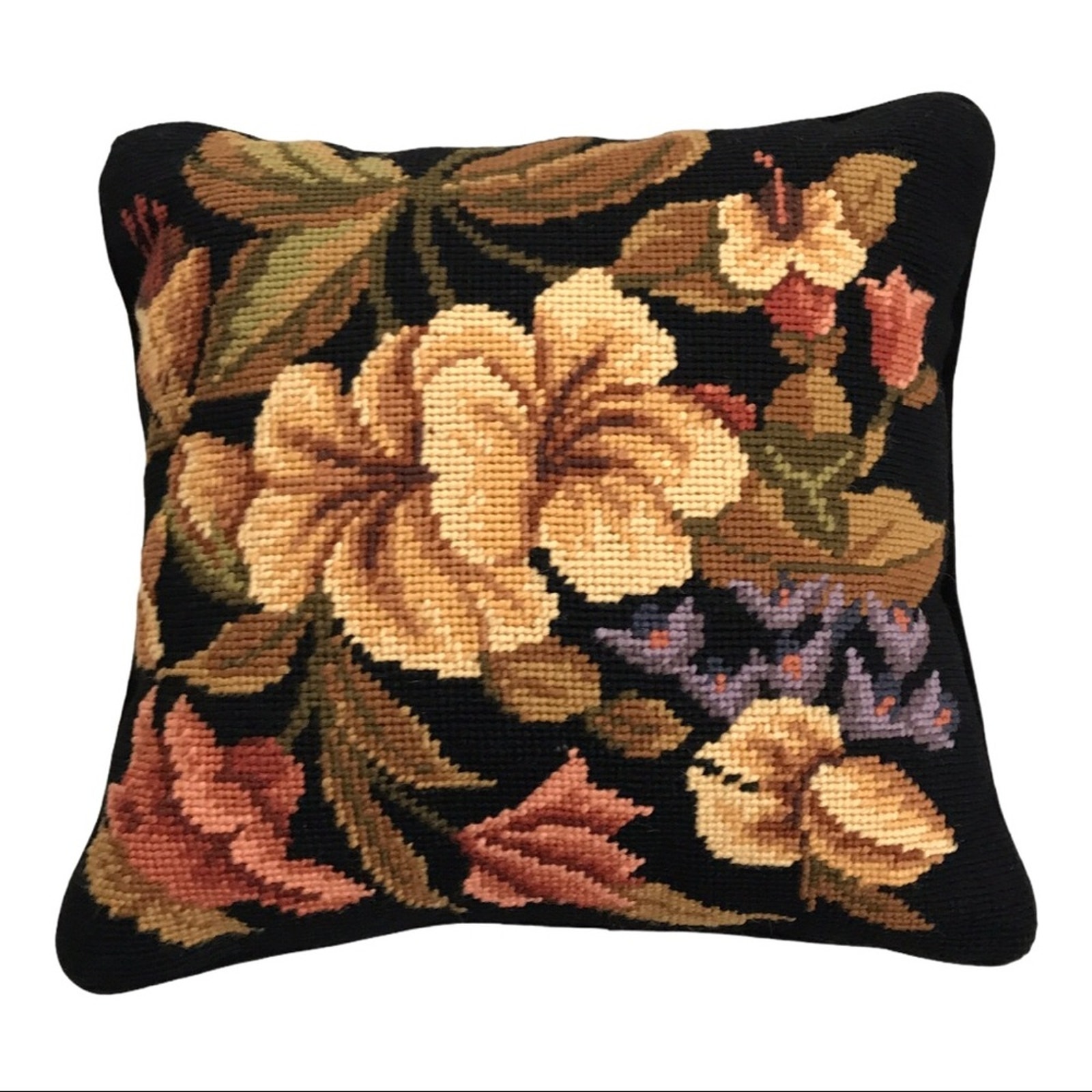 Vintage Floral Hand Made Pillow Needlepoint Tapestry Keeco 1987