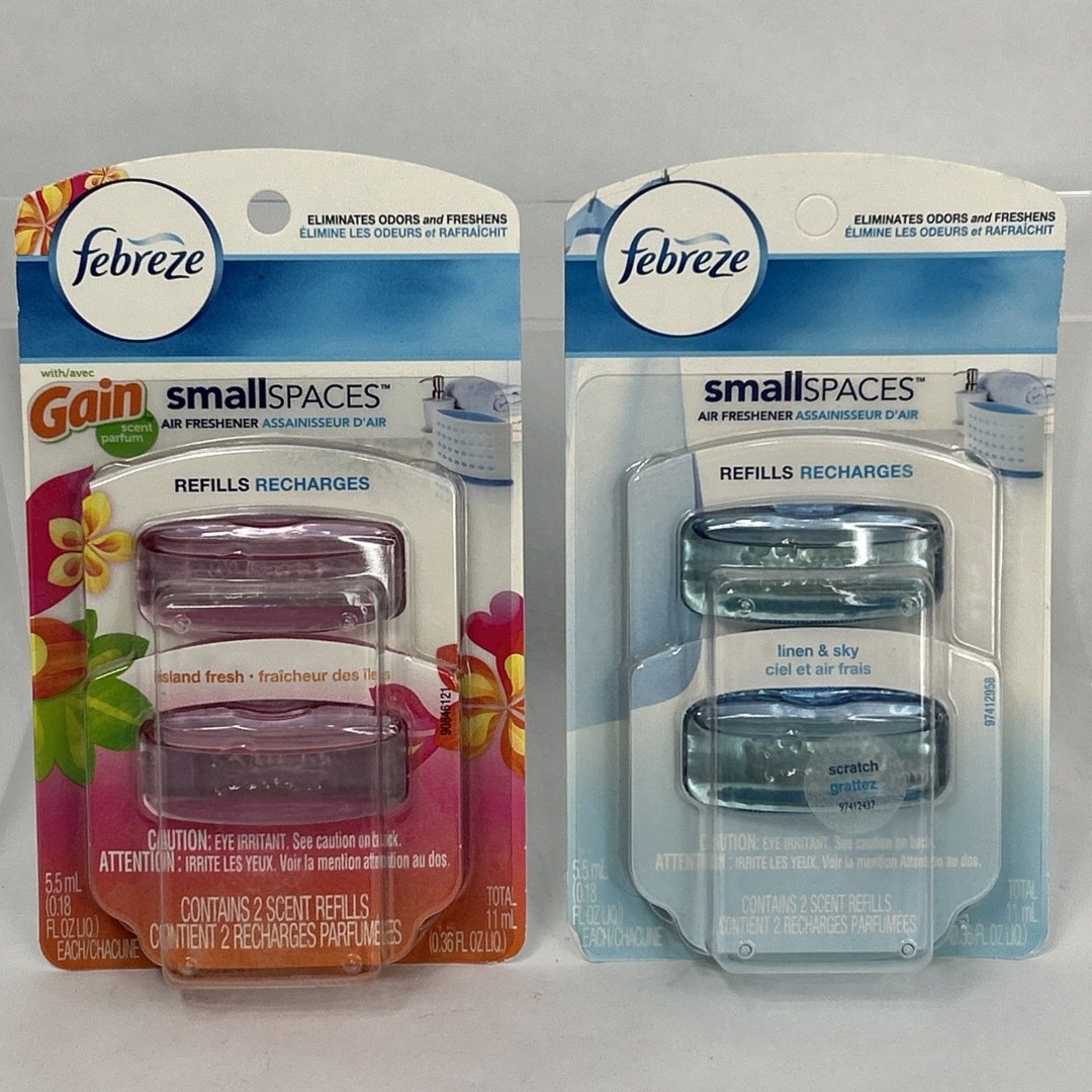 4X Febreze Small Spaces Air Freshener Refills - Gain Island Fresh & Linen & Sky