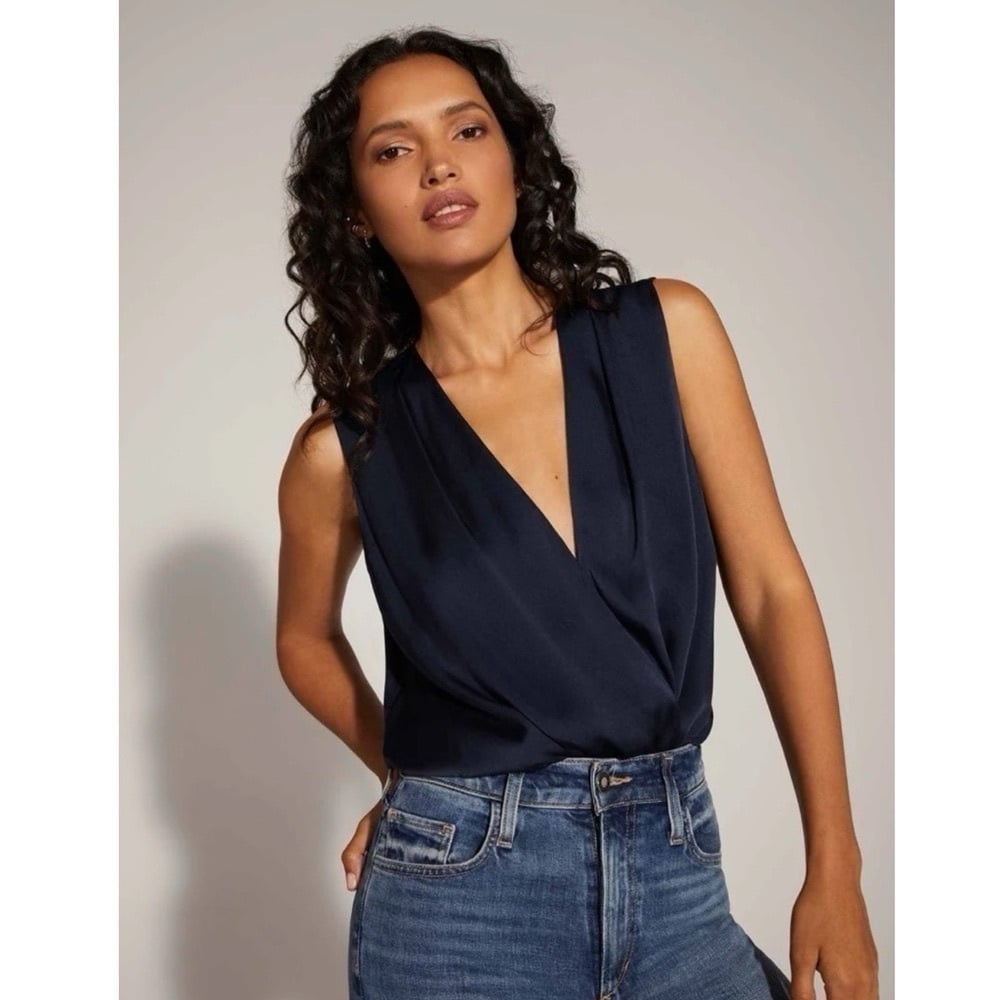 Favorite Daughter Sleeveless Date Blouse Bodysuit Navy Blue