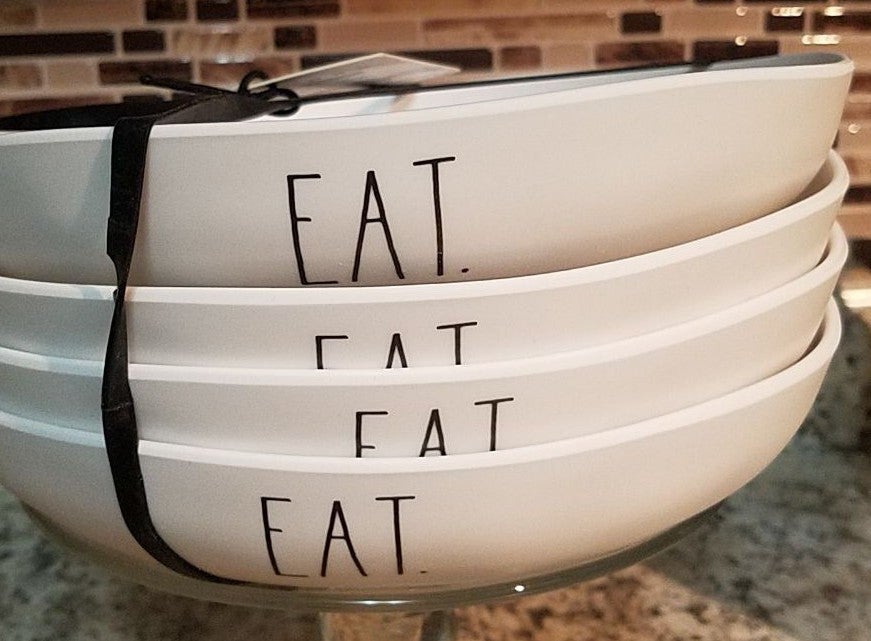 Rae Dunn 4 Melamine EAT Bowls