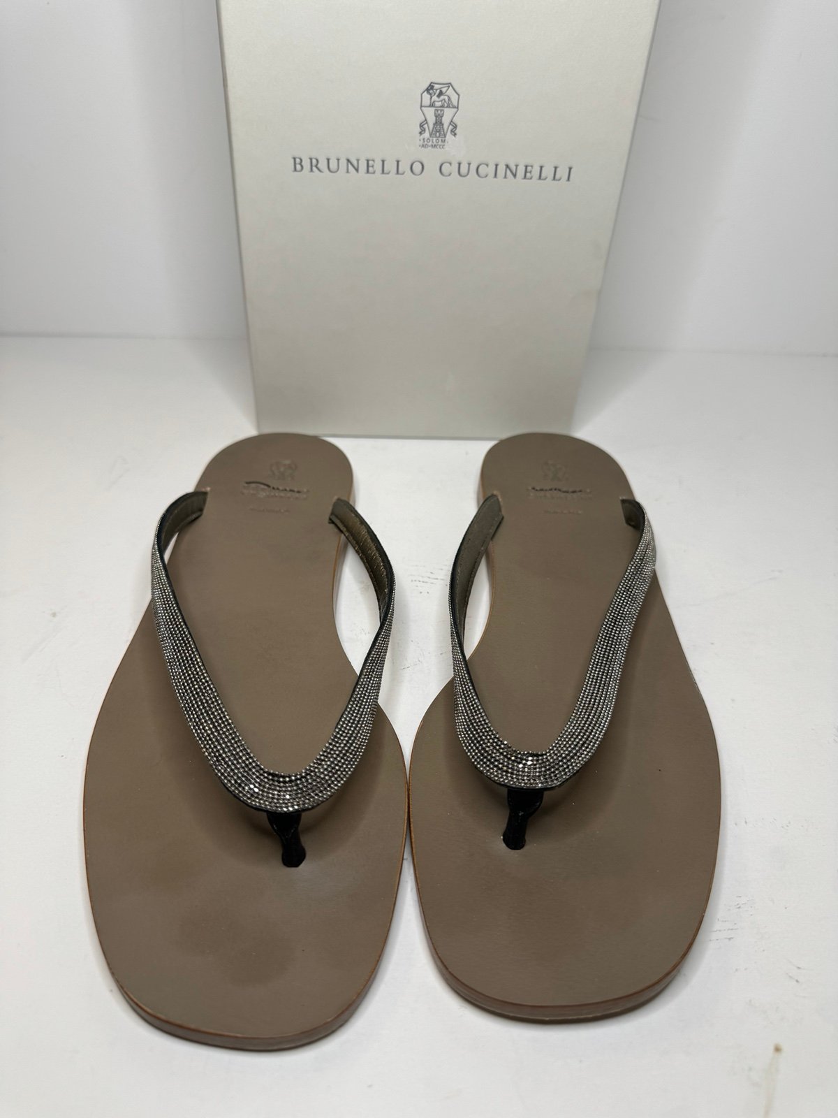 Brunello Cucinelli Monili Flat Thong Sandals Size 11