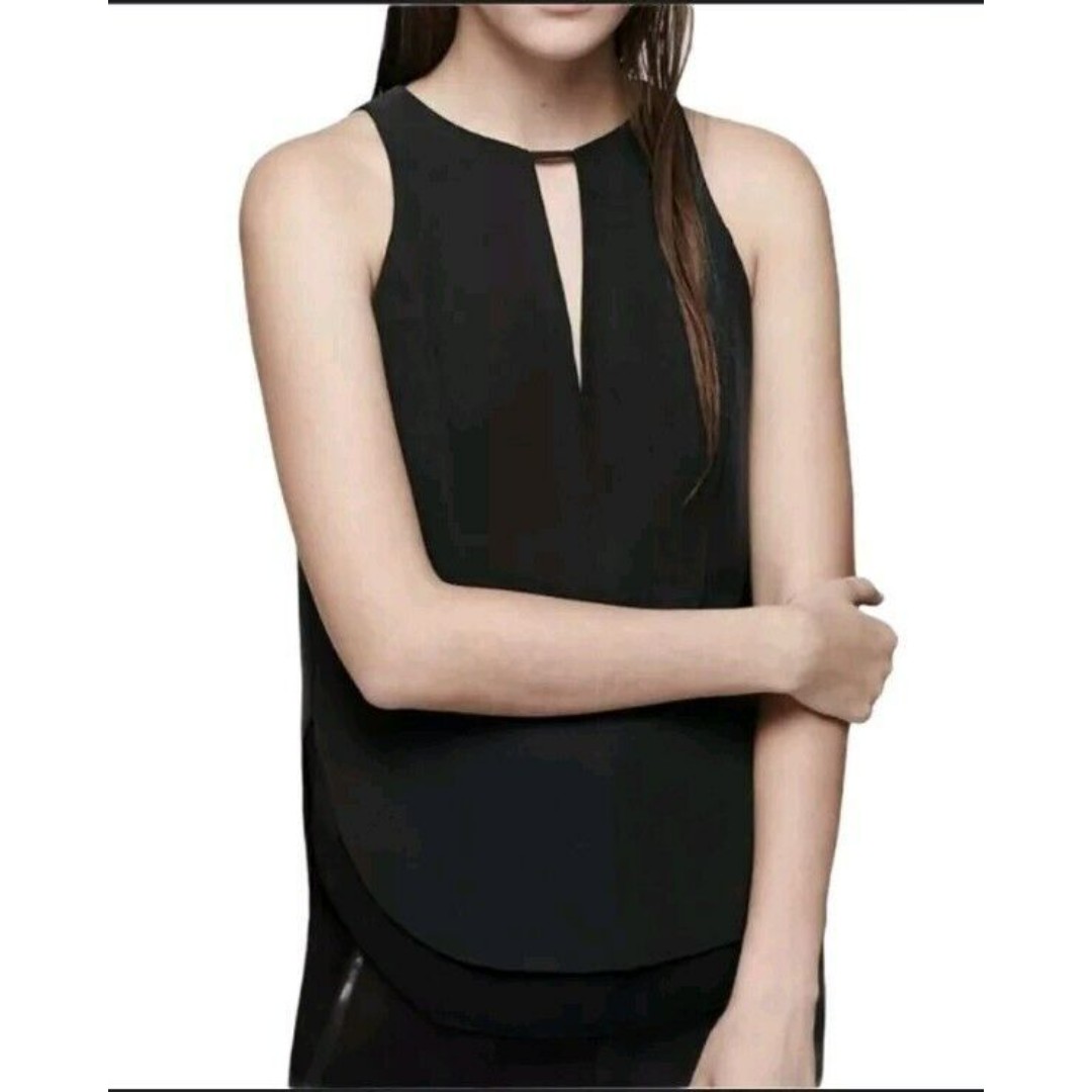 298 Rag & Bone Women's Sleeveless Lamb Leather Trim Tank Top M Medium High Low