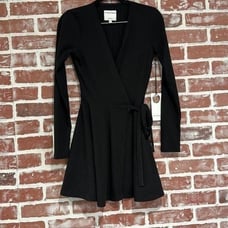 NWT Privacy Please Calla Stretchy Black Ribbed Wrap Dress Size Small Poly Blend