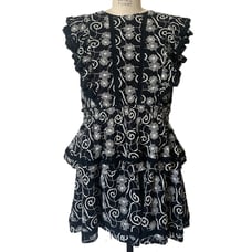 Anthropologie Black & White Embroidered Eyelet Ruffled Mini Dess Size XXL