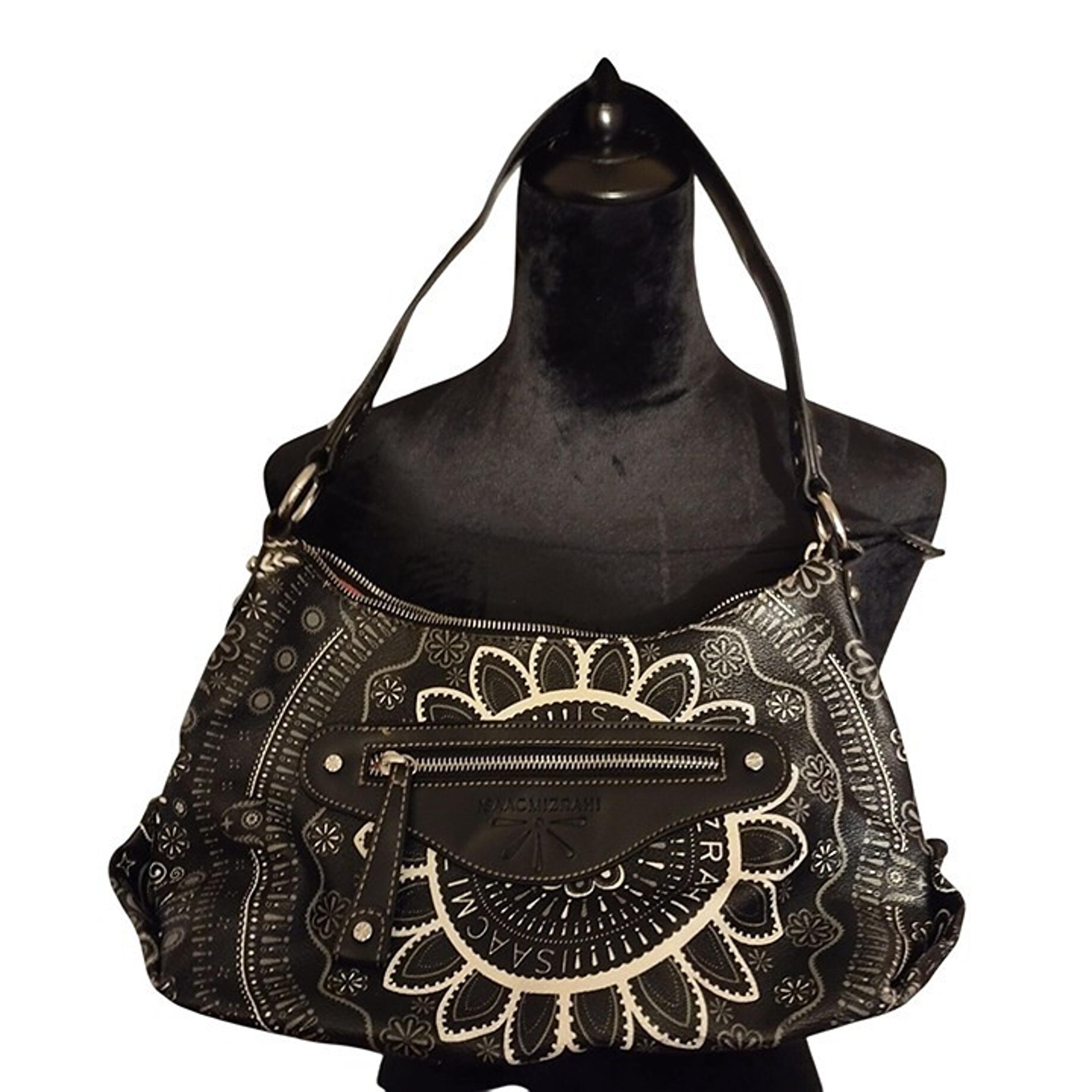 Isaac Mizrahi Black & White Floral Leather Hobo Bag with Zipper Closure-LIKE NEW
