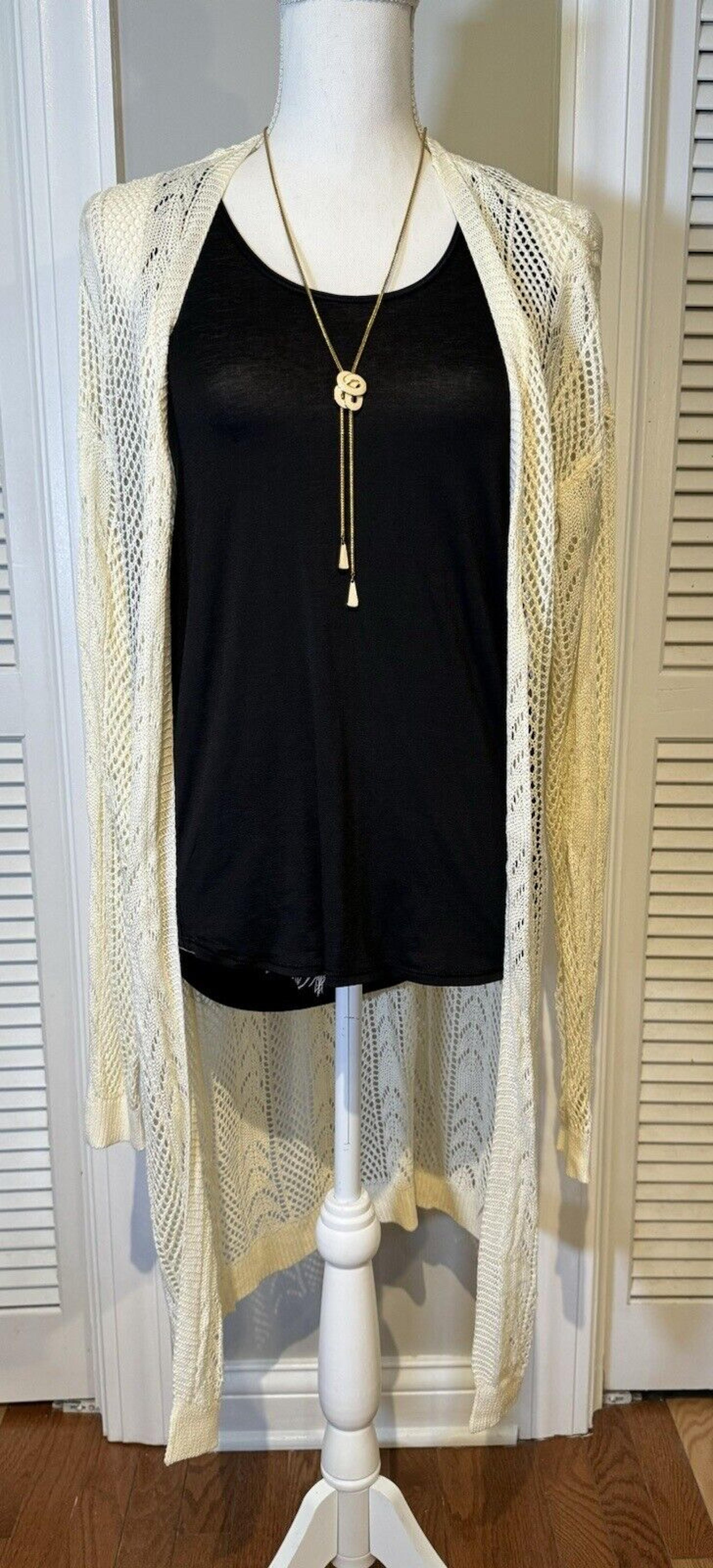 Lulus Crochet Cardigan Open Front Longer Length in Cream | Size: S/M - NWT