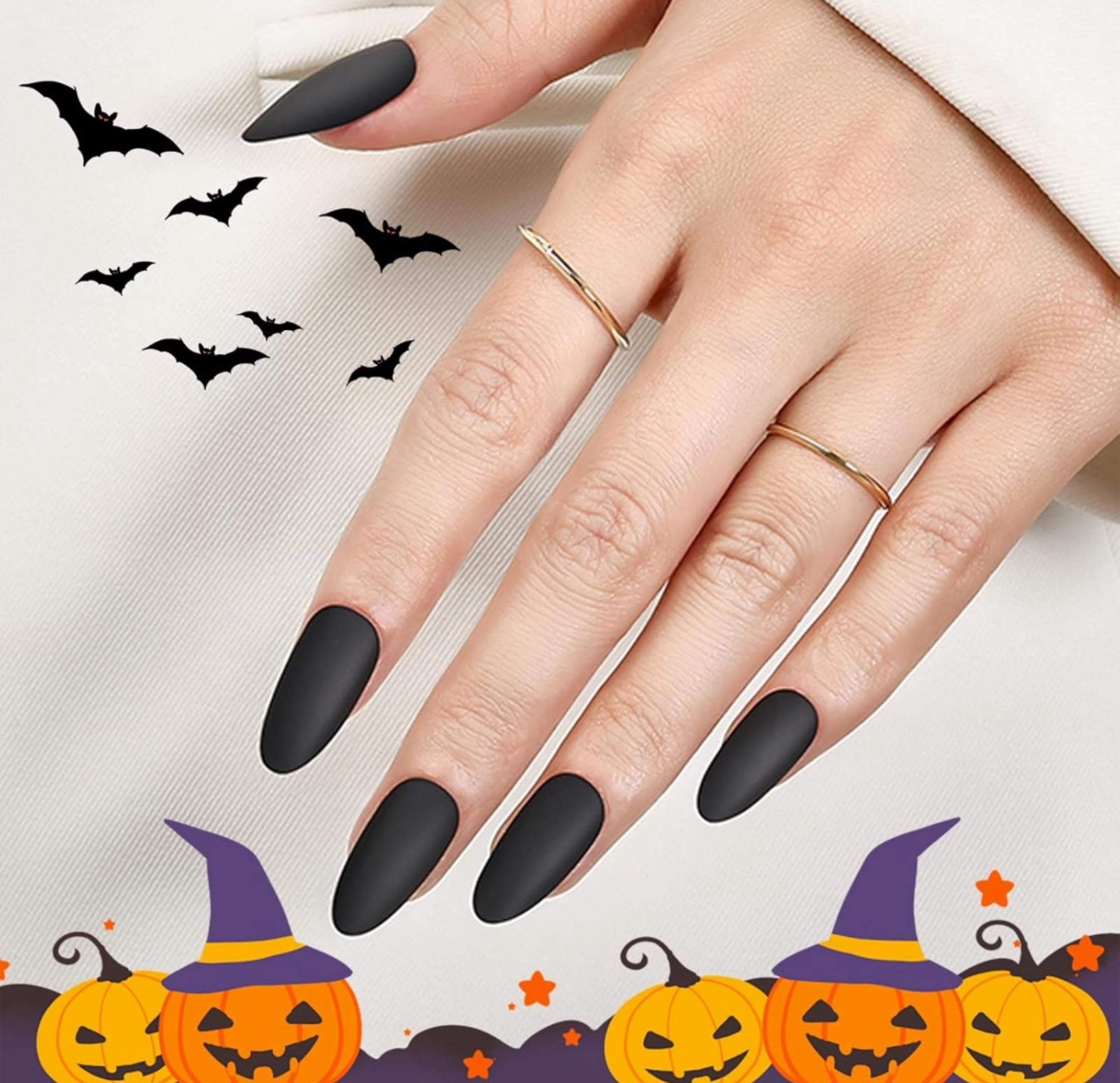 Matte black Halloween press on nails new with glue 32 count