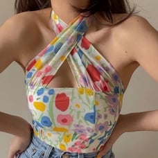 With jean tulip halter top