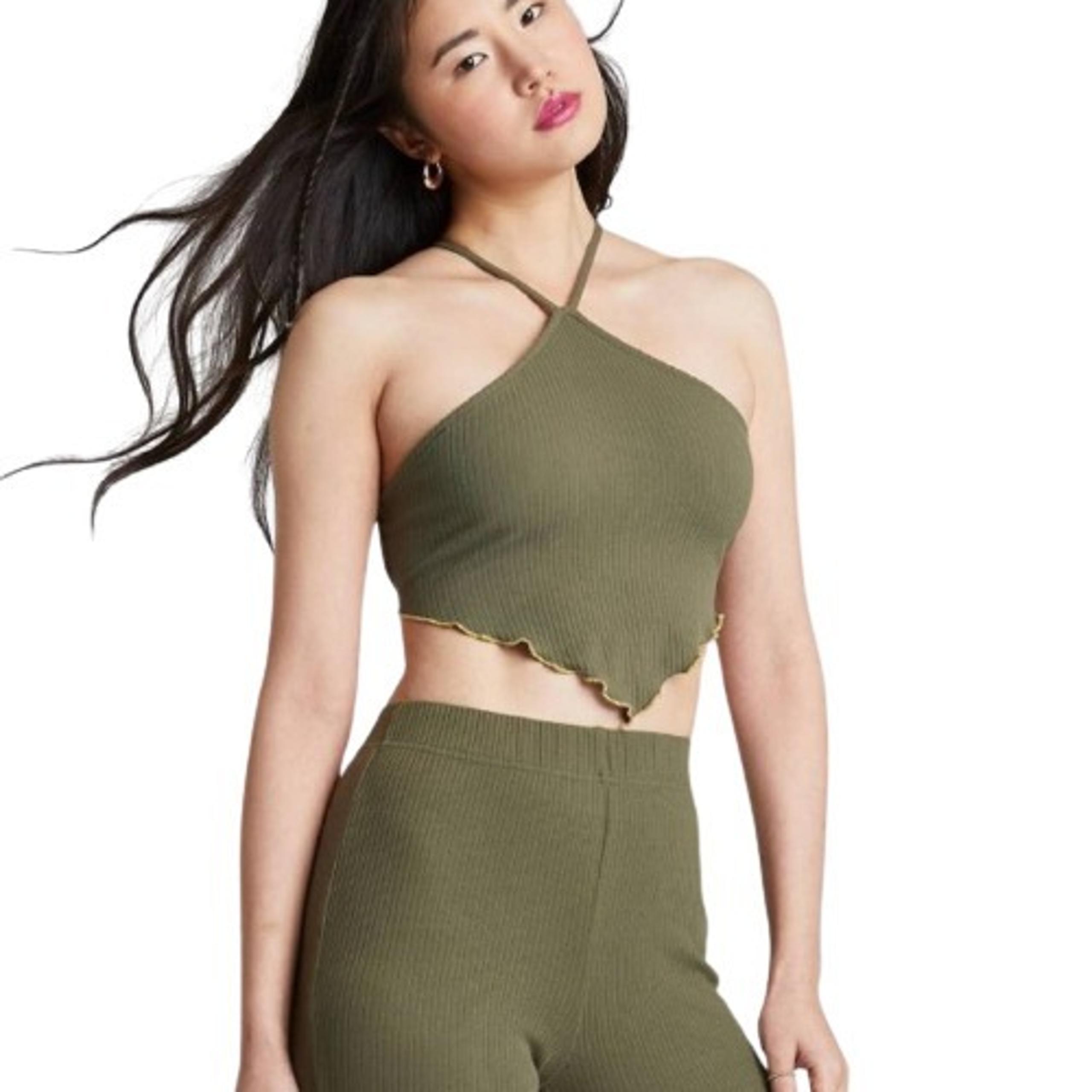 Wild Fable Women's XXL Olive Green Open & Strappy Back Handkerchief Halter Top
