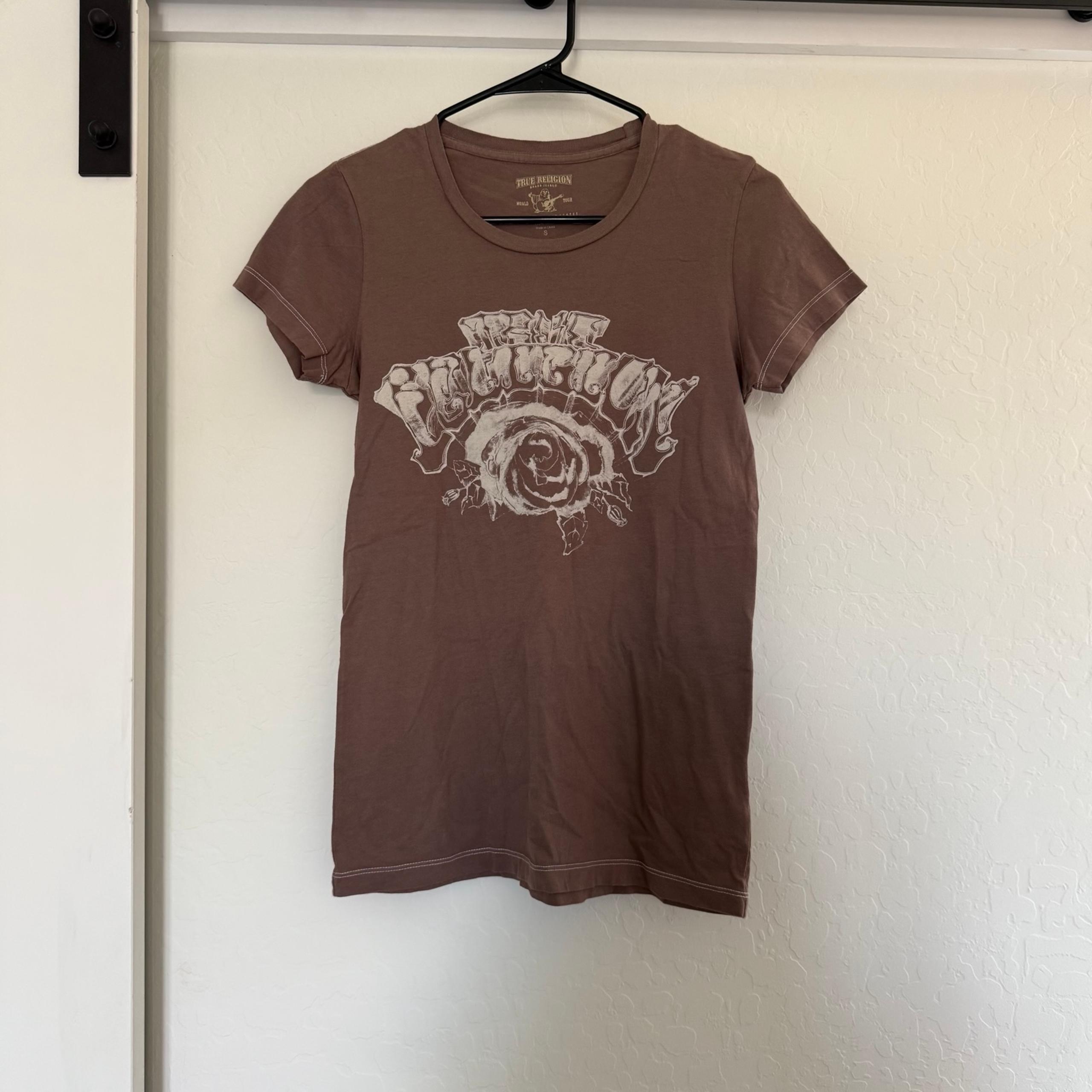 True Religion Women’s Graphic T-shirt Brown Cotton Tee Rose Y2k Small Top