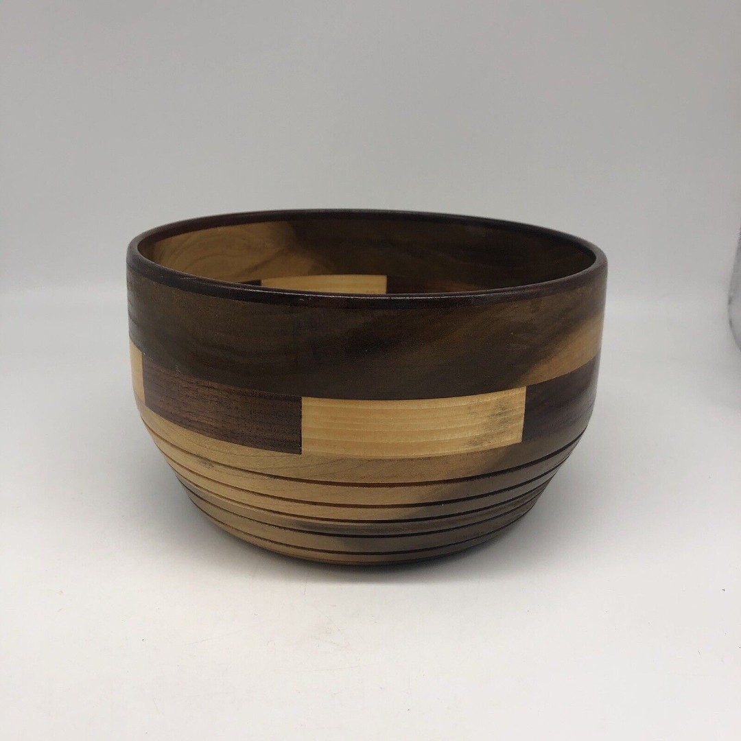 Handmade Segmented Wood Bowl Signed Maximiliano Leon 2016