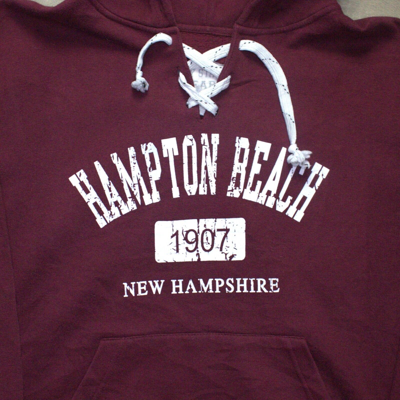 VTG Bay State Gear Pullover Hoodie Sweatshirt L Burgundy Hampton Beach