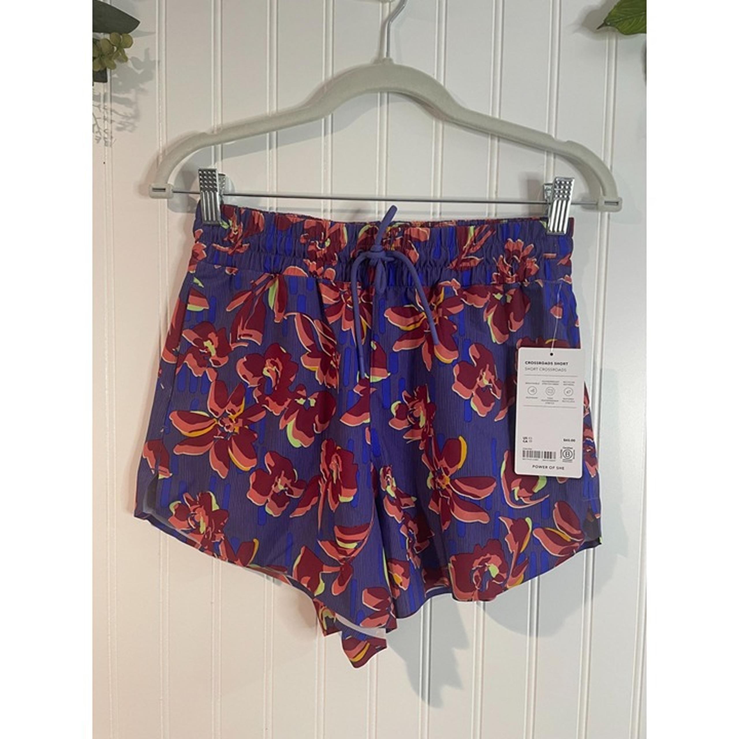 Athleta Womens Floral Print Drawstring Shorts XS Polyester/Spandex Blend Purple