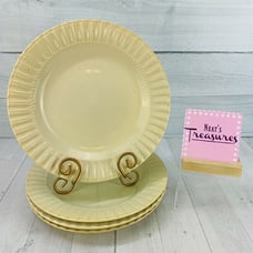 Bombay & Company Cream Stoneware Embossed Stripes Dots Rim Dinner Plates Set 4