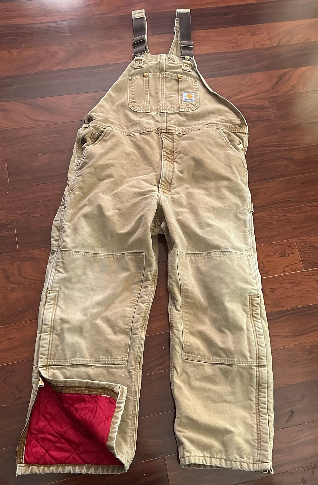 Vtg USA Carhartt Quilted Canvas Bib Overalls Brown R02 BRN 44 X 30 Double Knee