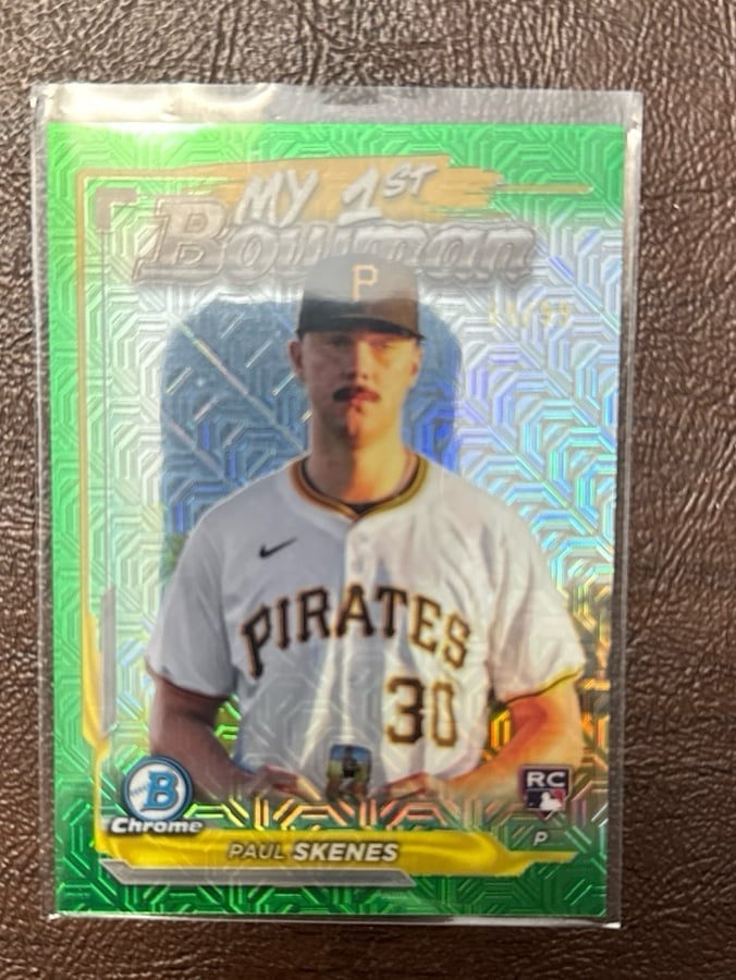 Paul Skenes Short print limited Numbered SSP 89/99 Green Mojo Rookie Card