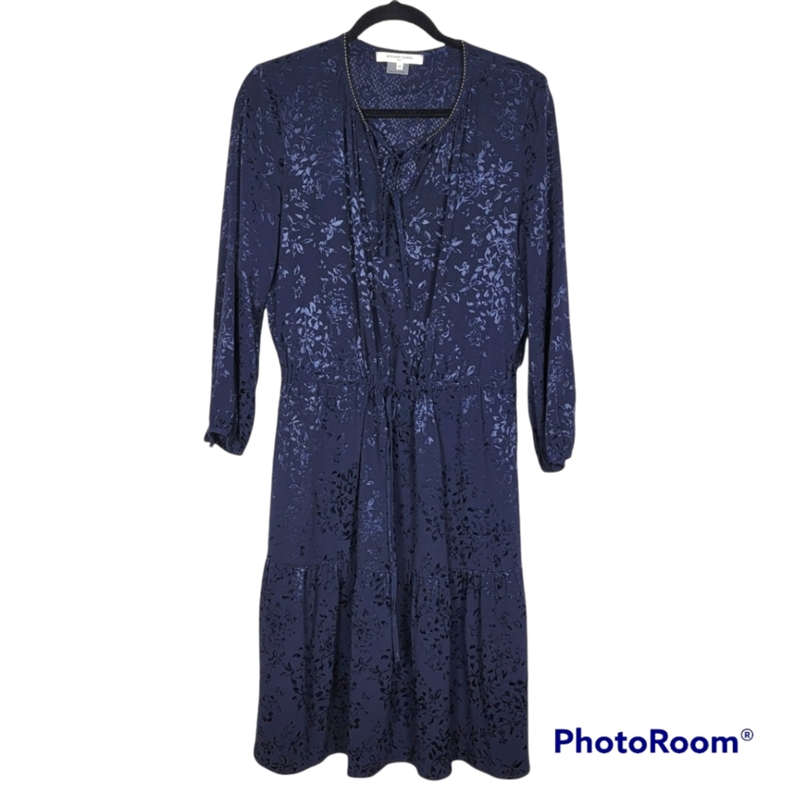 Gerard Darel Navy Floral Tiered Dress SZ 8