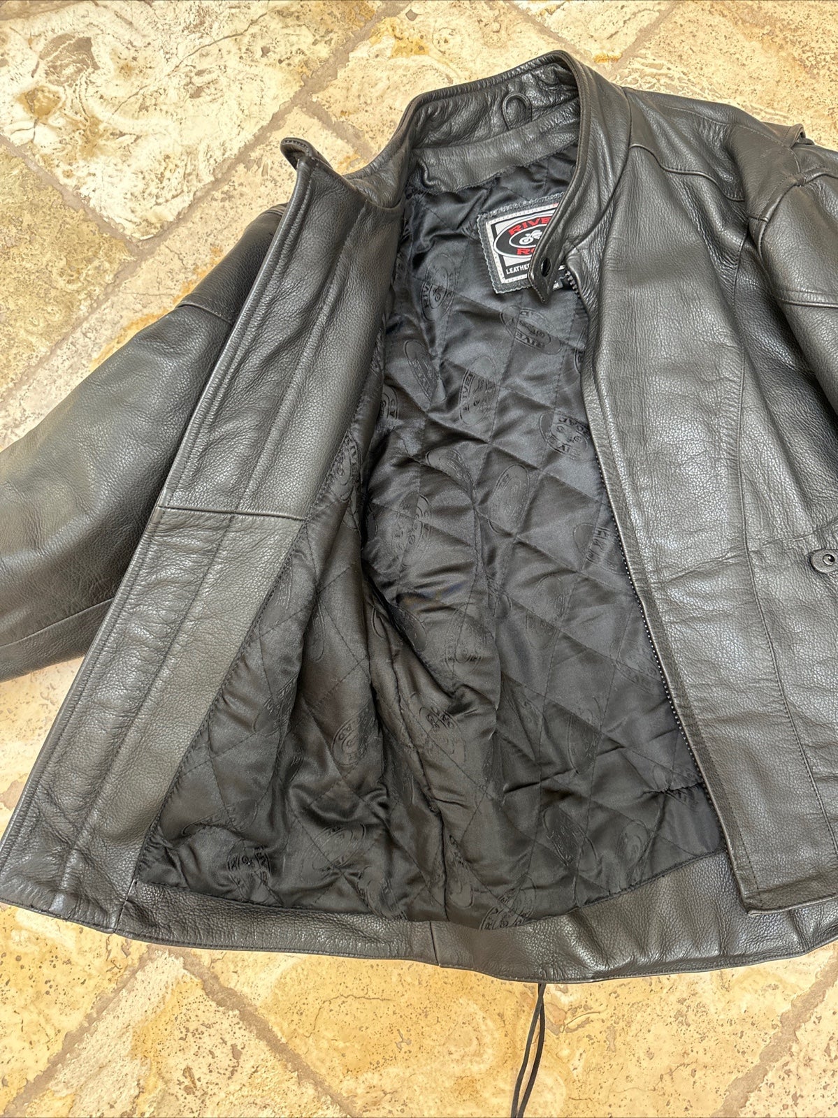 River Road Padded Leather Motorcycle Jacket shops Size 46