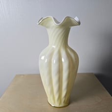 Vintage Fenton Yellow Swirl Spiral Glass Vase 11 Ruffled Crimped