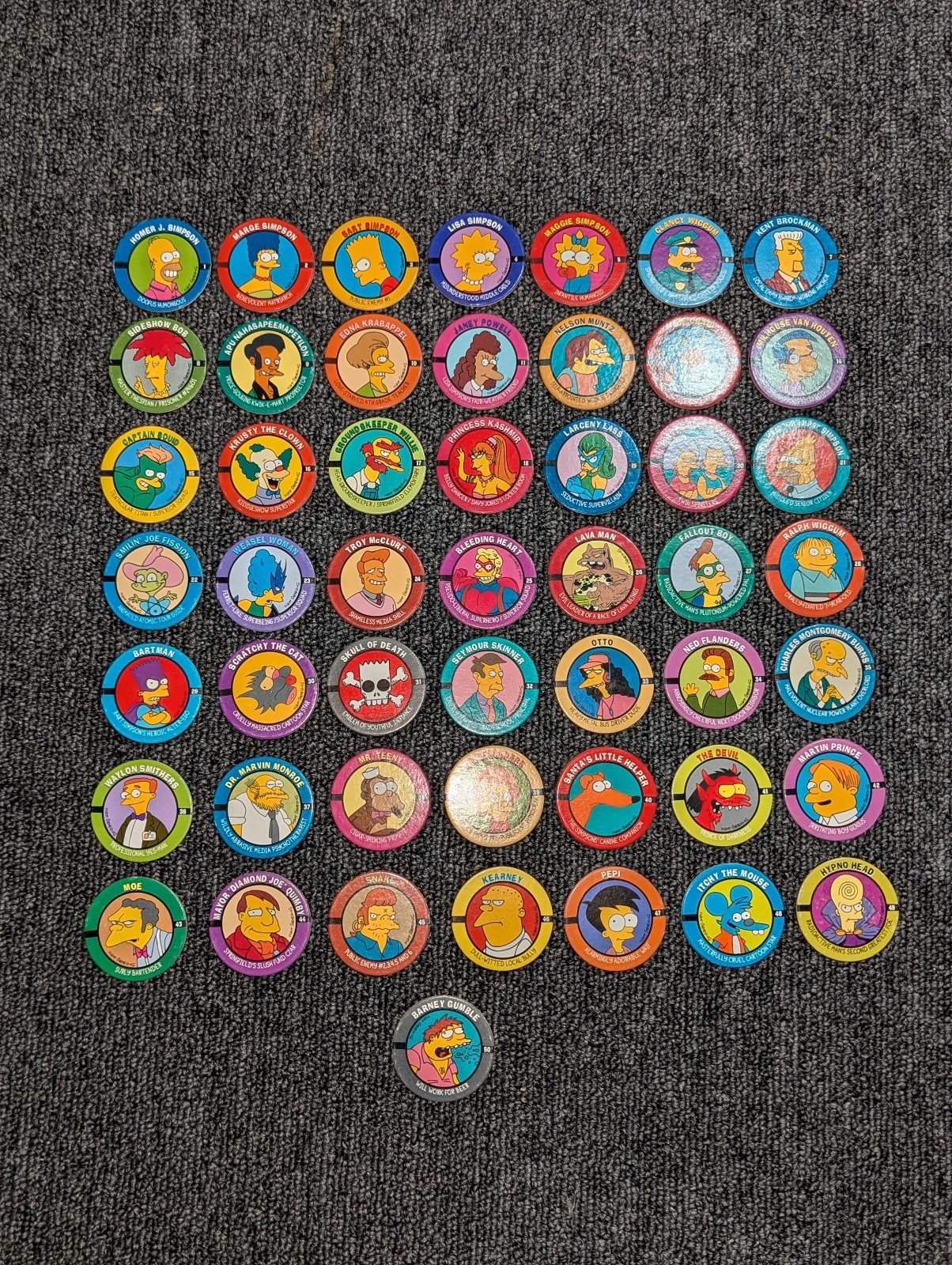 The Simpsons Bongo Pogs 1994 vintage full set of 50 +6 Slammers