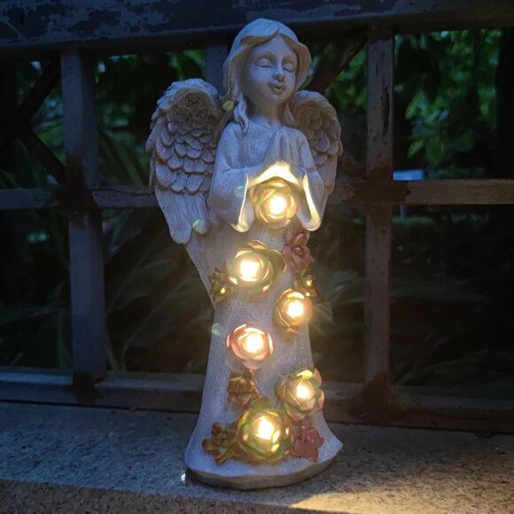 New Angel Solar Garden Statue Succulent Decor with 6 LED Lights for Outdoor