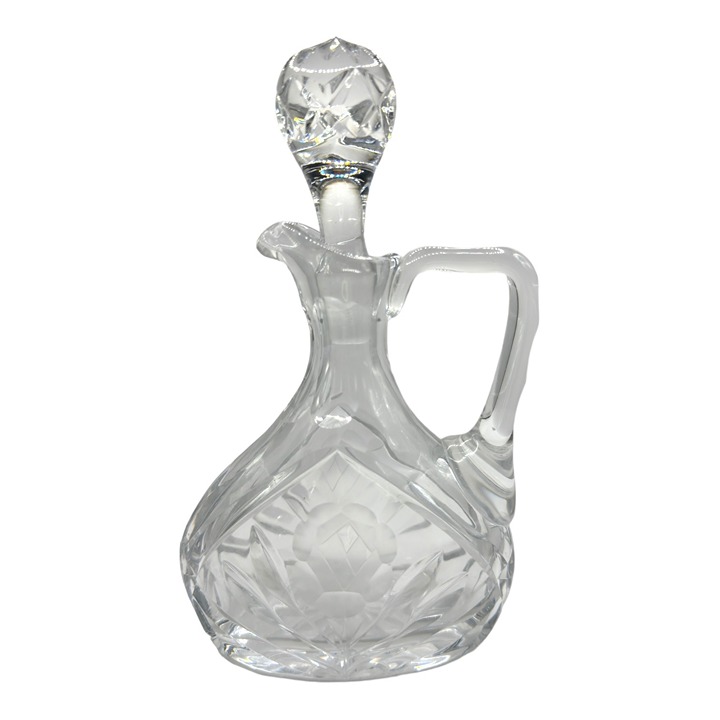 Antique Crystal Oil & Vinegar Bottle With Rose Pattern Engravings