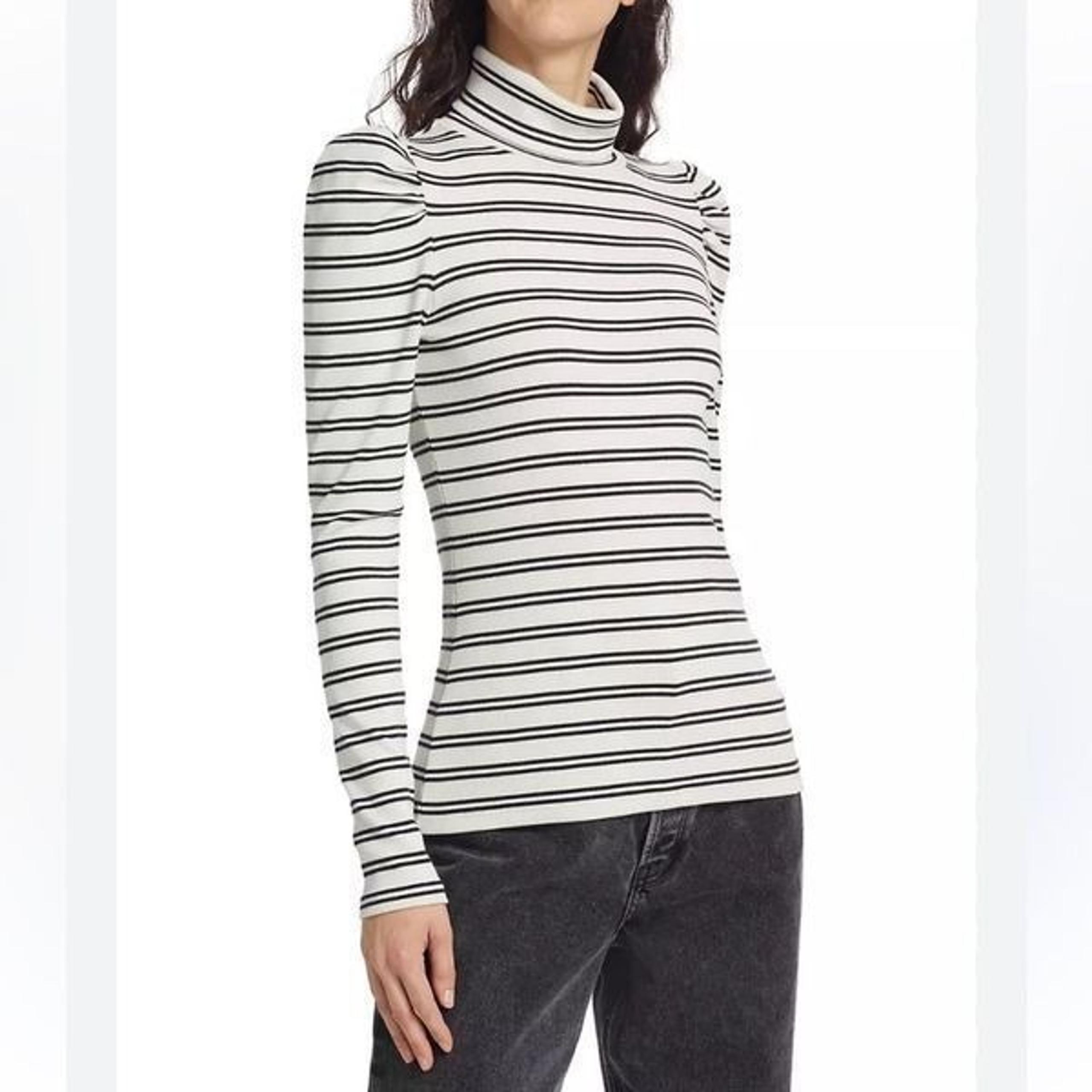 Veronica Beard Black and White Striped Turtleneck Top