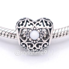 Authentic PANDORA April Signature Heart Charm - Rock Crystal - 791784RC
