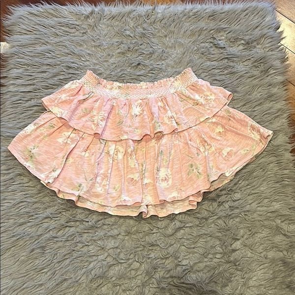 Loveshackfancy pink floral ruffle mini skirt cotton size medium