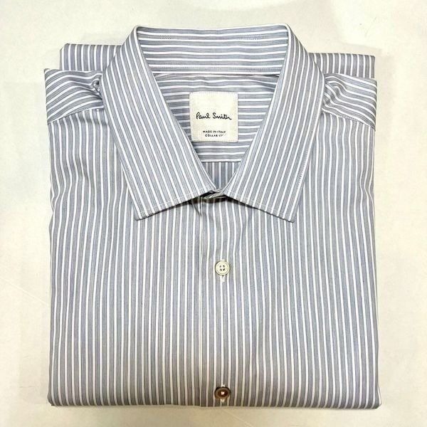 Paul Smith Dress Shirt Blue Stripe Contrast Cuff Tailored Fit Size 17 XXL