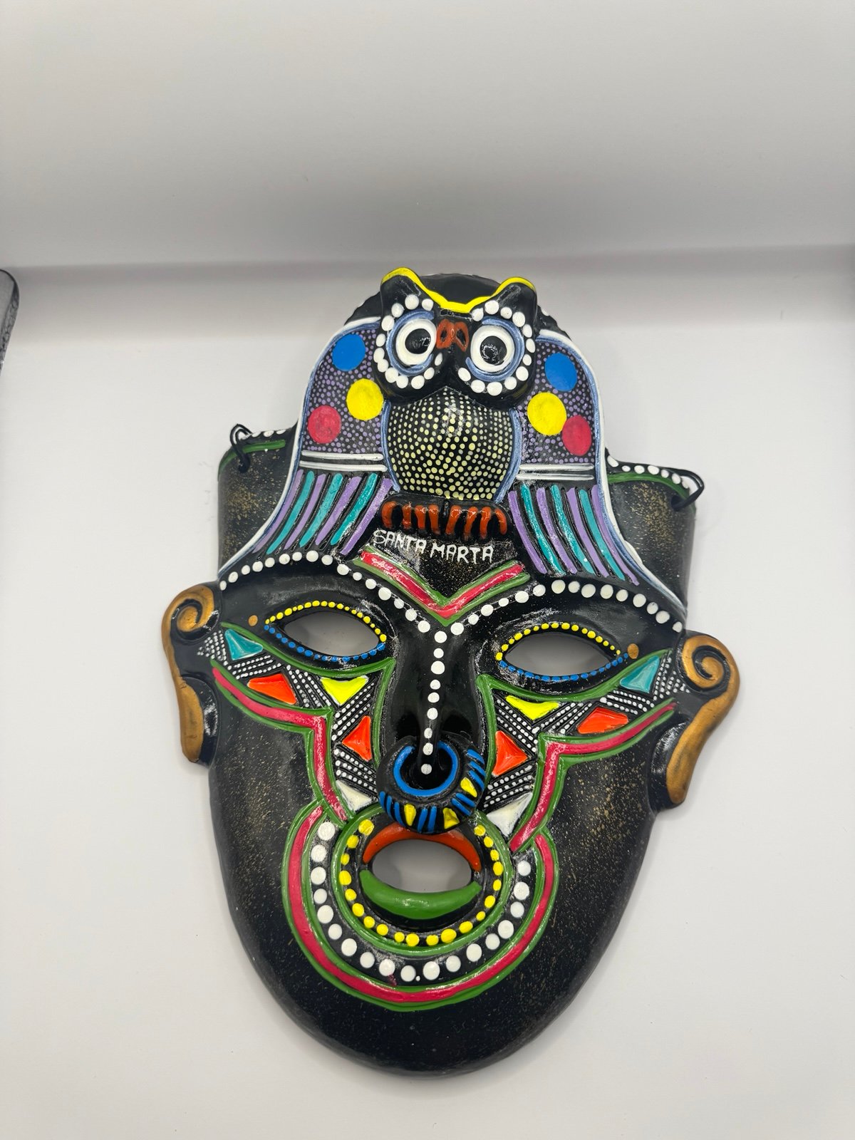 Colorful Santa Marta Carnival Mask – Handcrafted Colombian Folk Art Wall Décor