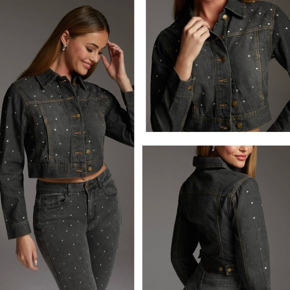Bebe Denim Jacket Rhinestone Juniors XL