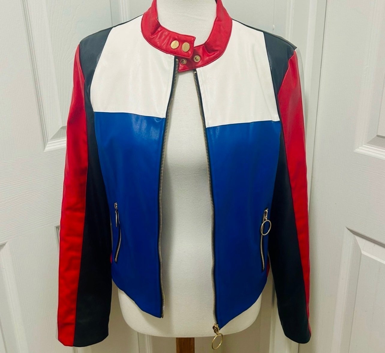 Color block Faux Leather Moto Jacket