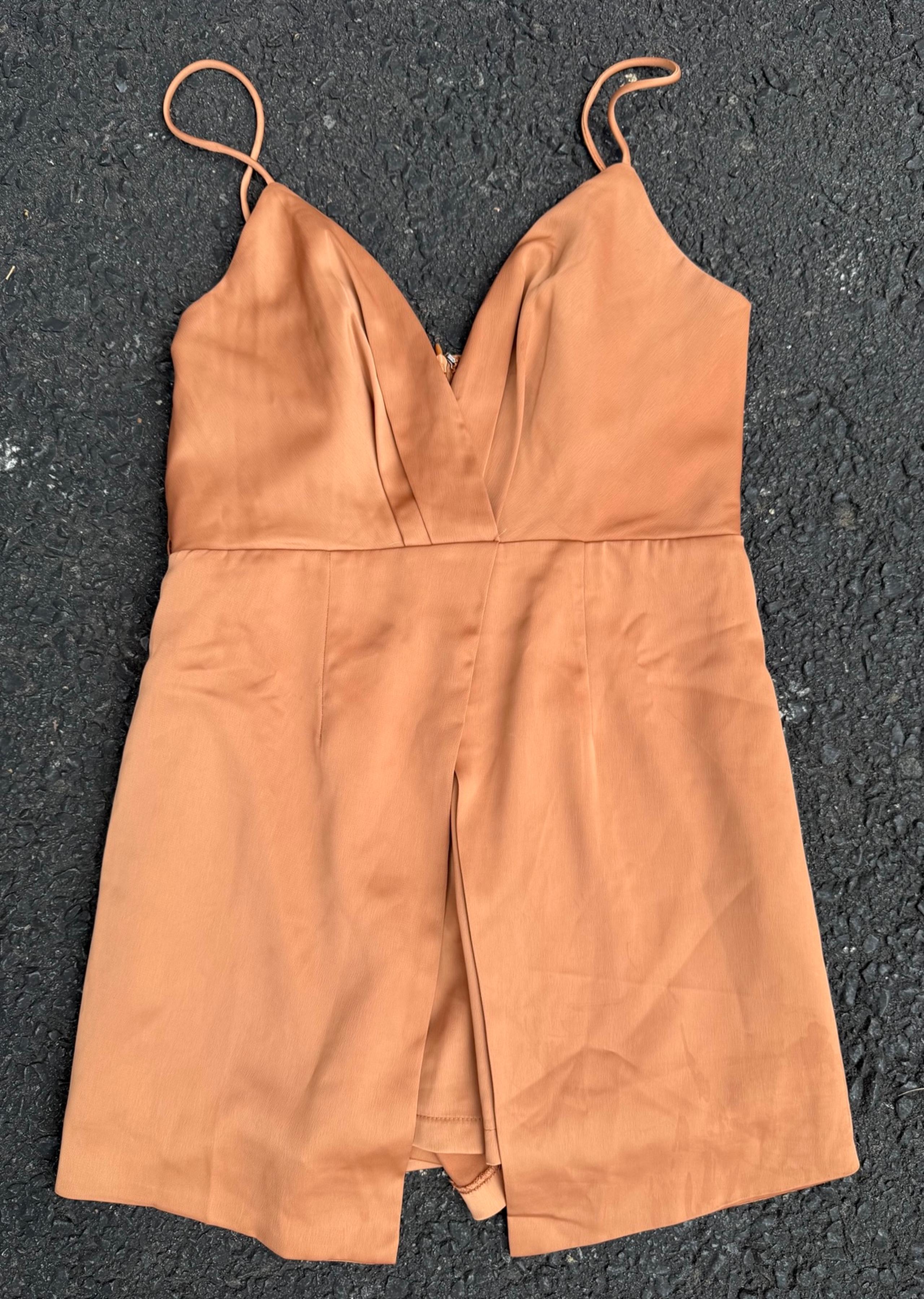 Saints And Secrets  Fitted Romper-like Midi Dress Size 10 Bronze Party Formal