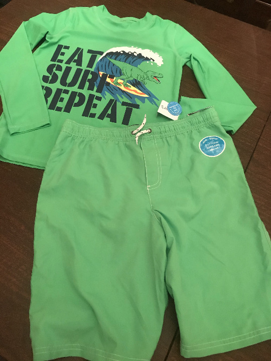 NWt carters 14 dino rashguard trunks set