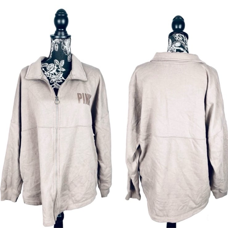 VS Pink neutral mauve full zip oversize pullover jacket size large