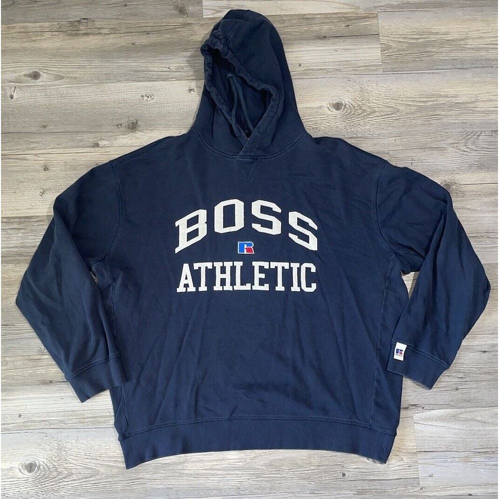 Russell Athletic X Hugo Boss HOODIE Sweatshirt Men's 3XL XXXL Navy Sewn