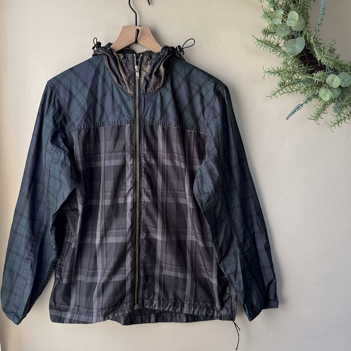 Vintage Y2K Men's Stussy Green Gray Plaid Hooded Jacket