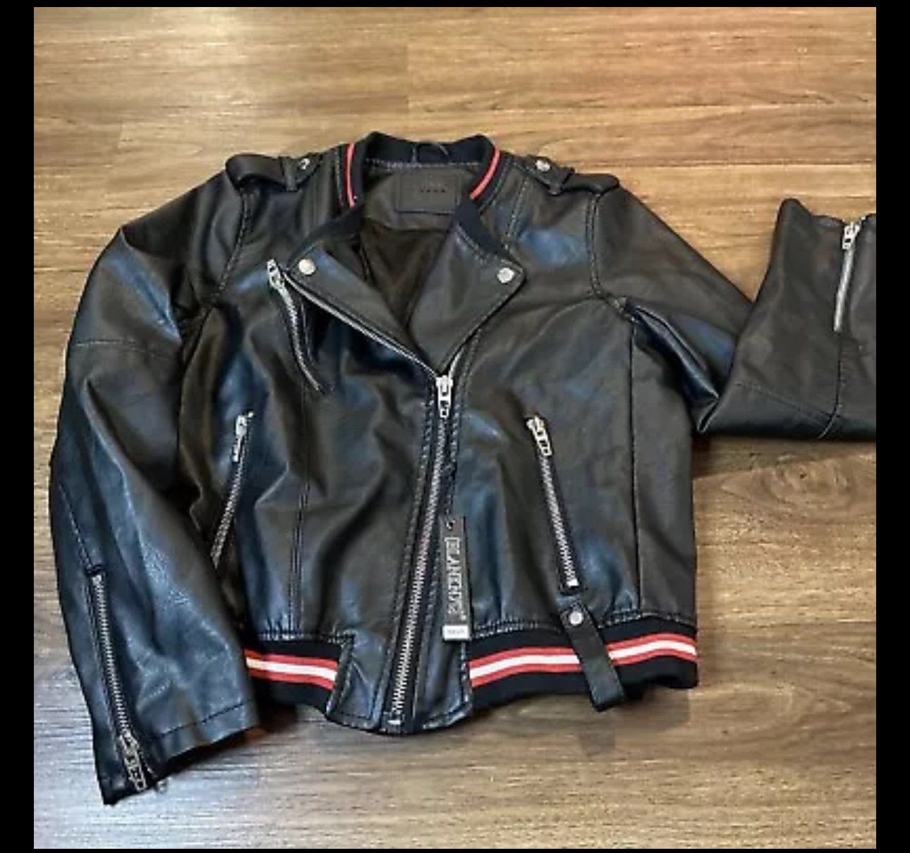 Blank NYC Women's Black Faux Leather Jacket Size Medium NEW NWT Red Stripe .