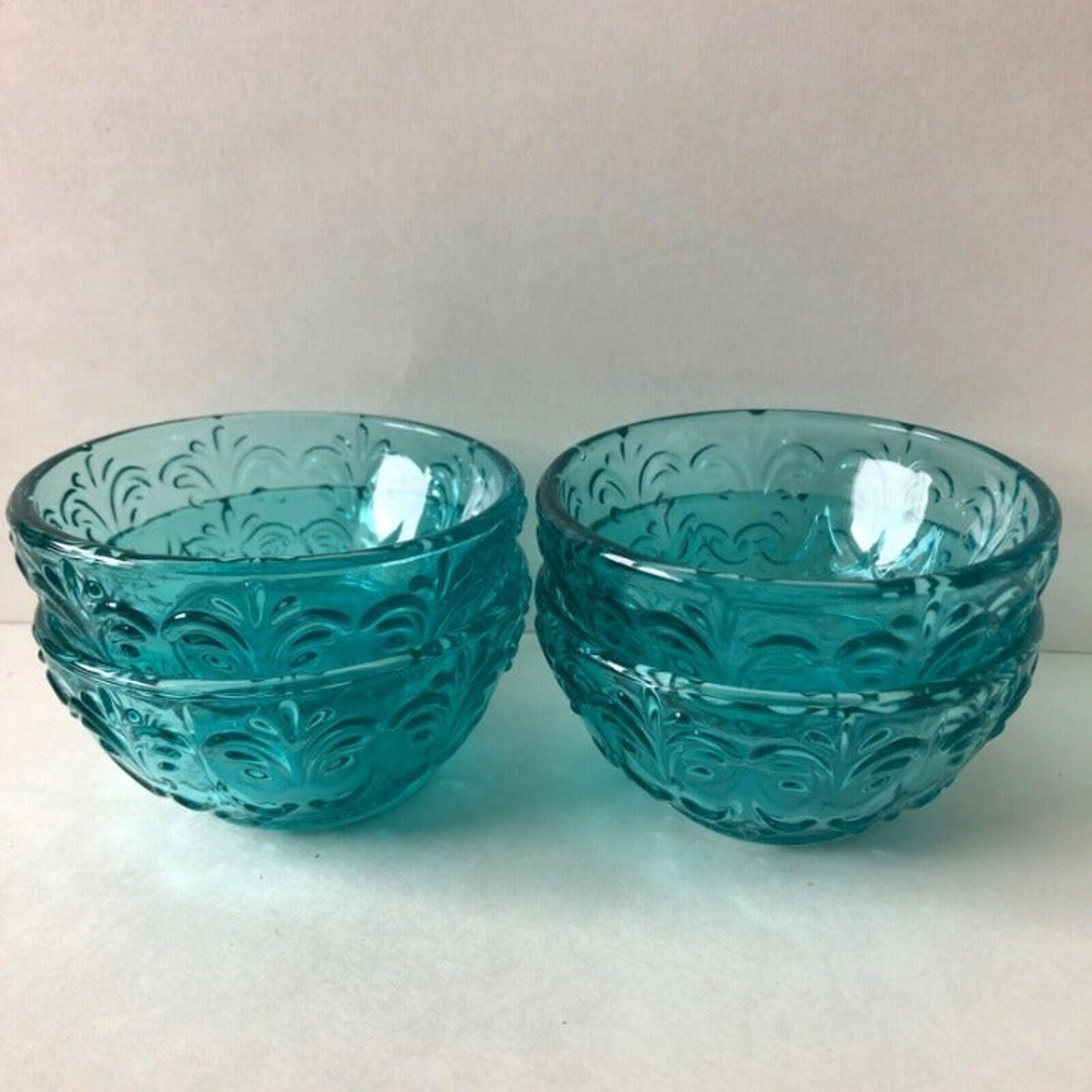 Pioneer Woman Glass Dip Bowl, Teal 3in Set of 4 Mini Prep Bowls New