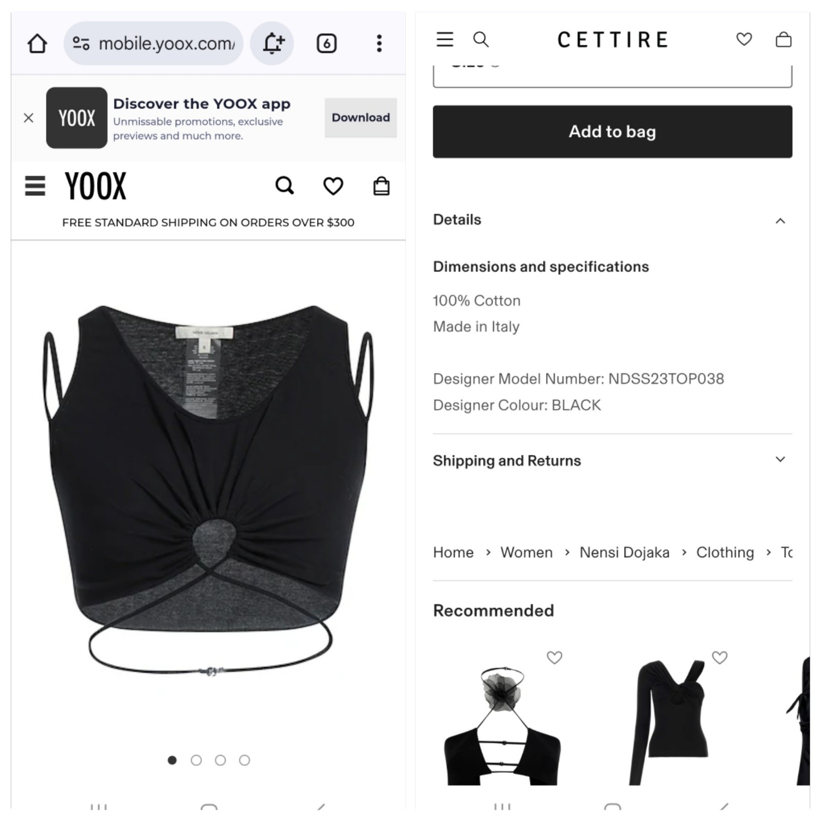Nensi Dojaka Black Cut-Out cinch Cropped Top S