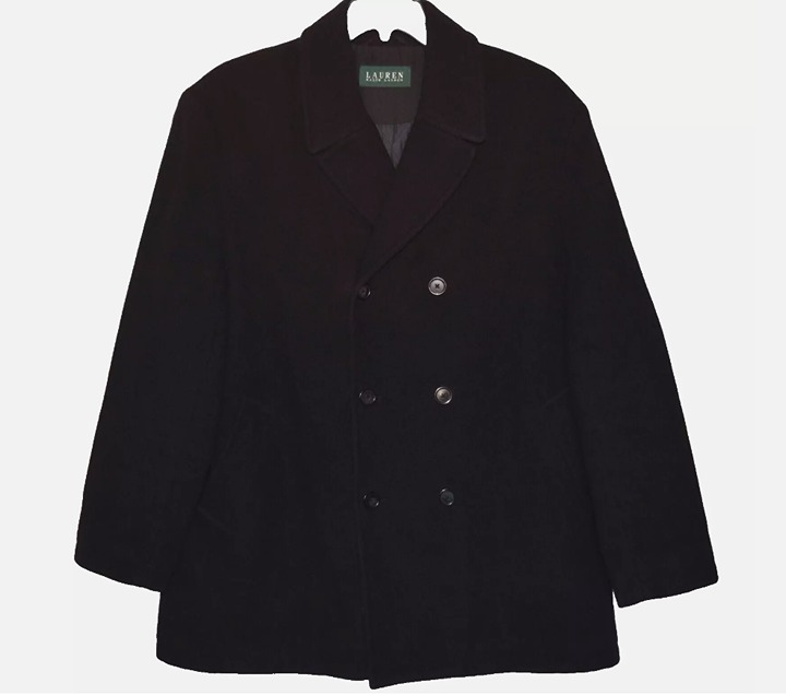 LAUREN RALPH LAUREN Wool Blend Double Breasted Lined Black Coat Size 48R
