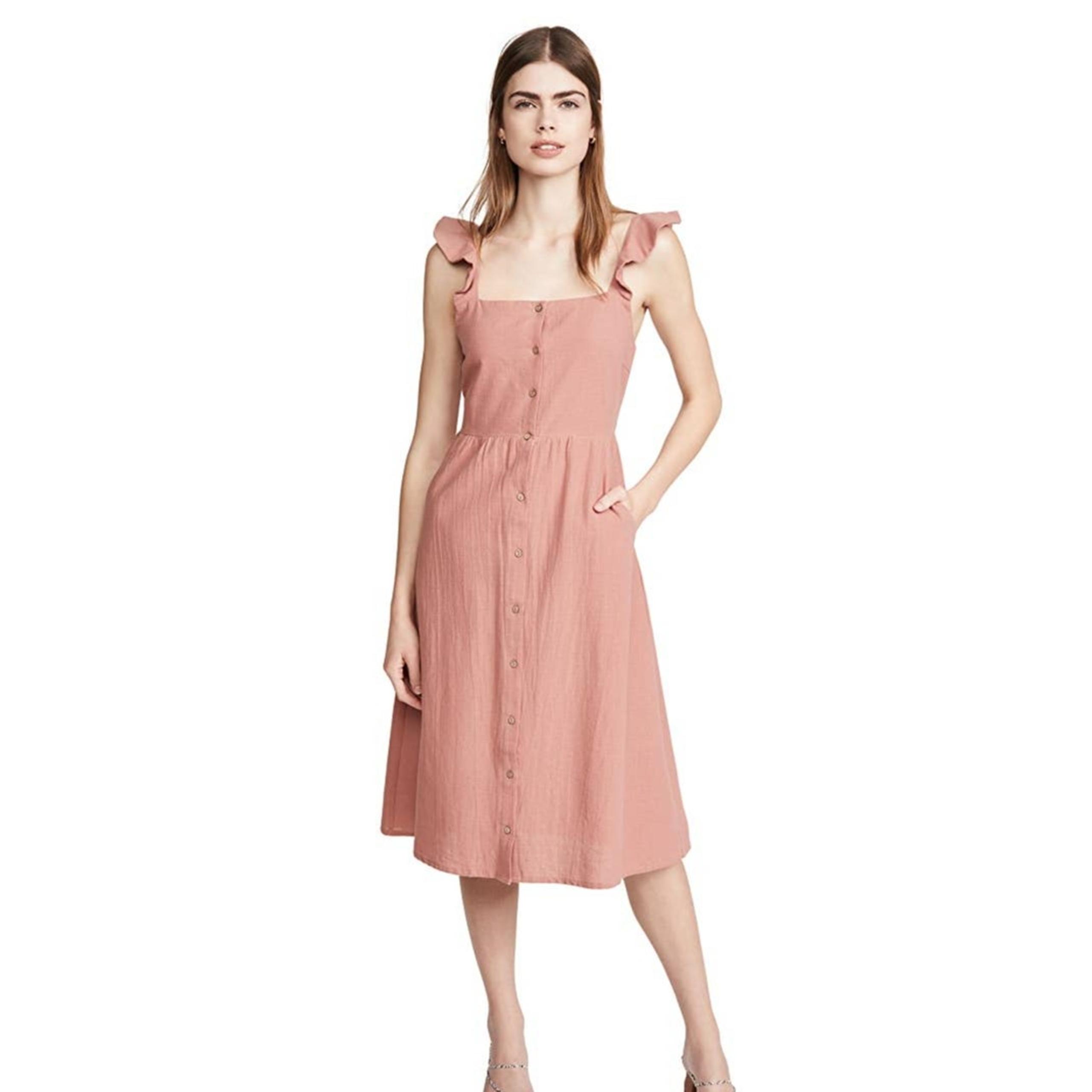 NEW! Knot Sisters Cotton Button Down Ruffle Strap Dress - L