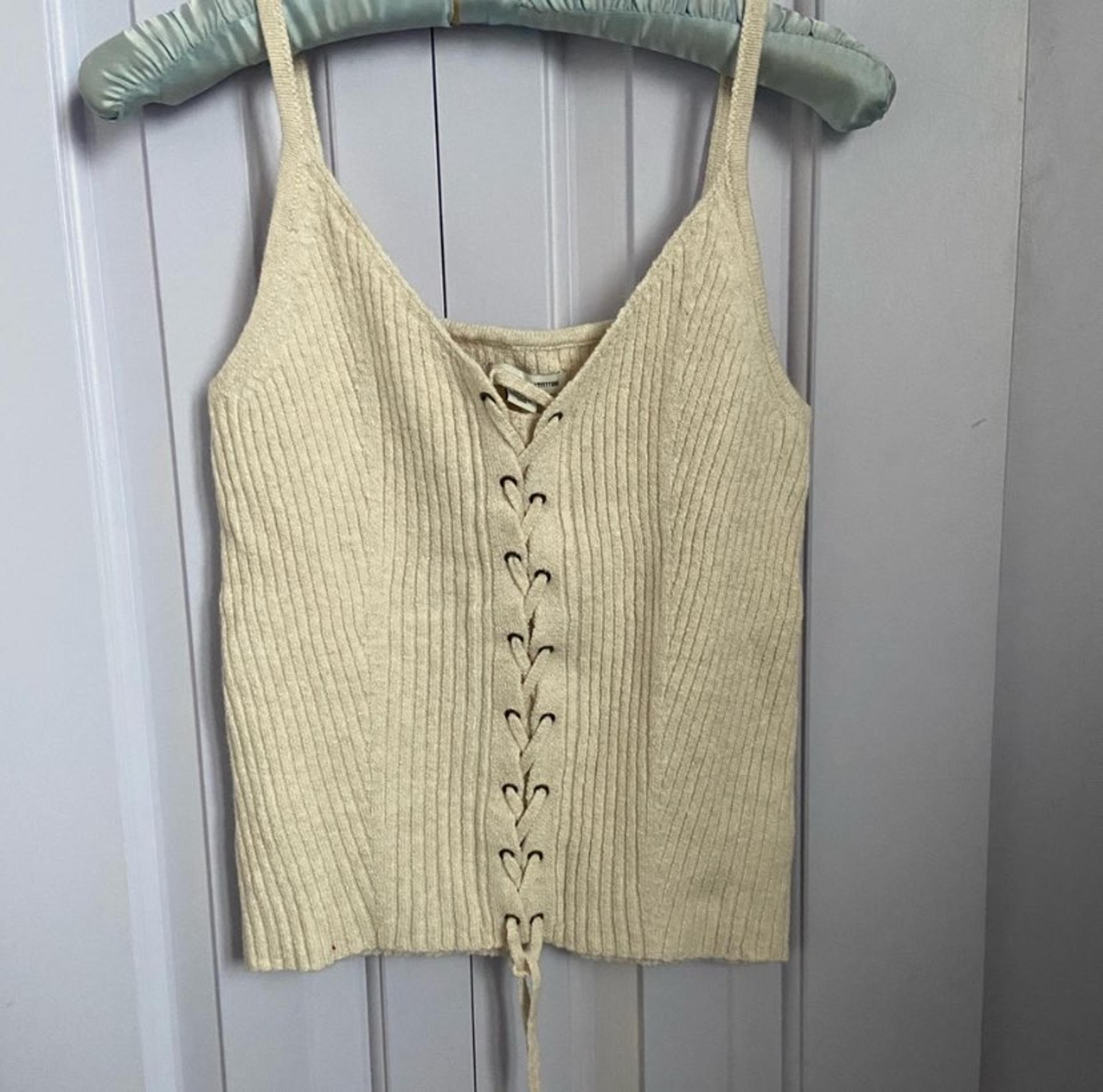 Beige tie up tank top - American Eagle
