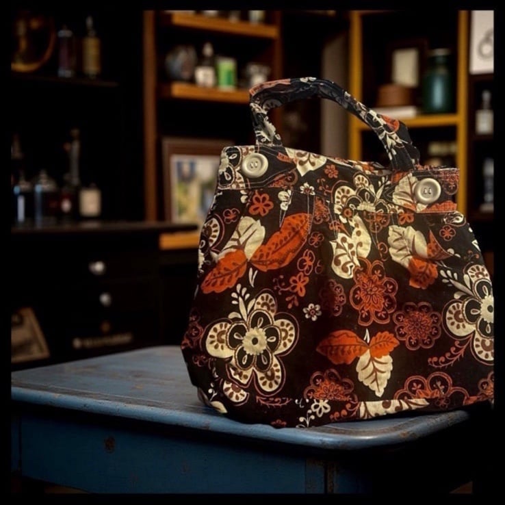 Vintage Red, tan, and black floral corduroy bag Y2K retro purse handbag