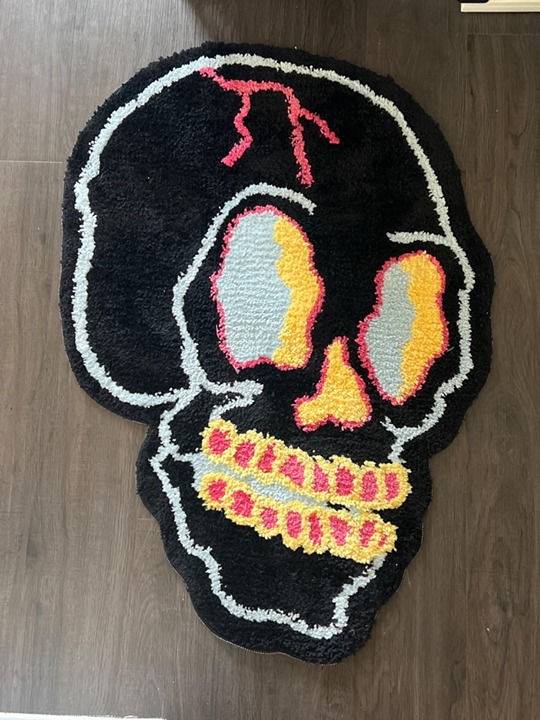 Black Bath Rugs Cartoon Fun Skull Head Area Rug Microfiber Bathroom Mat 26 x 34