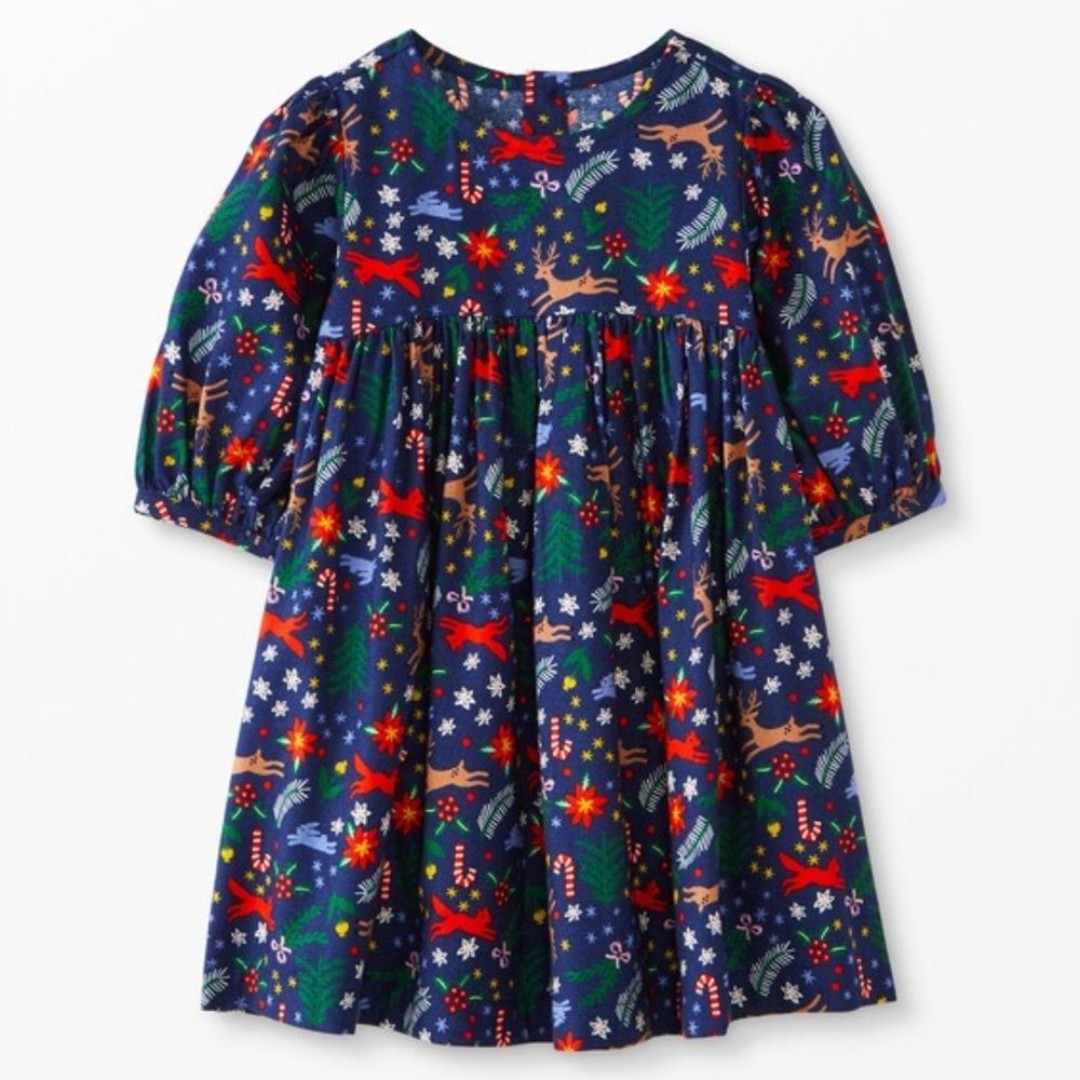 Girls Hanna Andersson Christmas Holiday Navy & Red Reindeer Print Dress Size 8