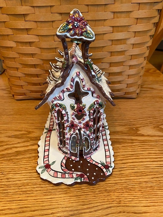 Clayworks Gingerbread Christmas Church Tealight Candle Blue Sky House Goldminc