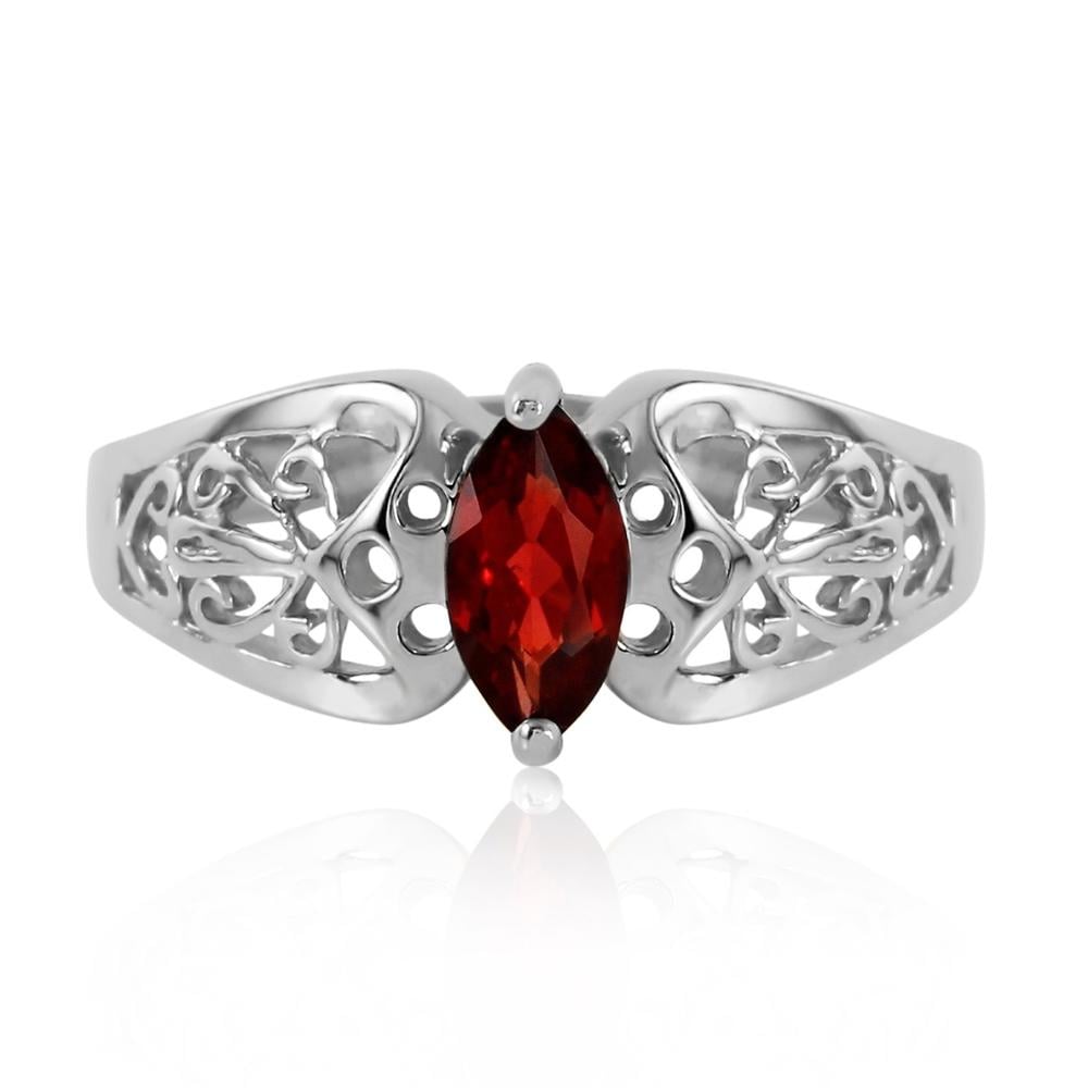 14K. SOLID GOLD FILIGREE RING WITH NATURAL GARNET